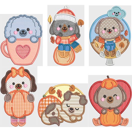 Autumn Dogs Digital Machine Embroidery Designs by JuJu
