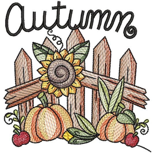 Autumn Fence Sketch | Machine Embroidery Designs by JuJu	
                            