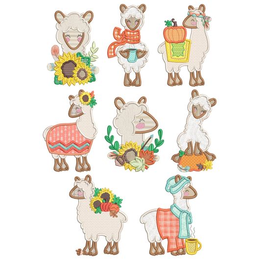 Autumn Llamas Machine Embroidery Designs by JuJu
