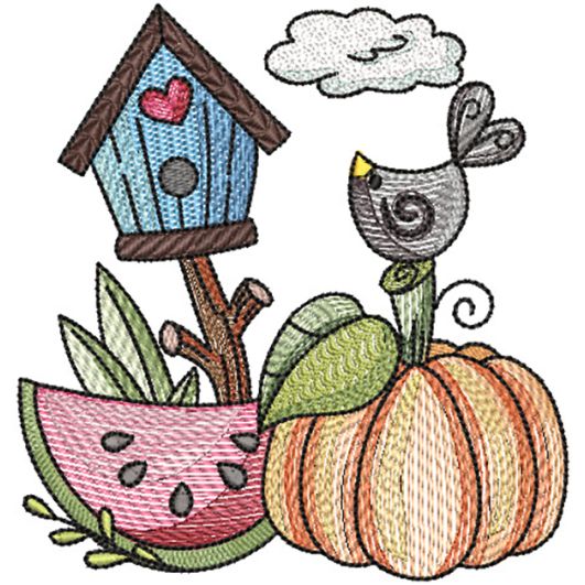 Autumn Pumpkin Birdhouse Embroidery Design | Designs by JuJu