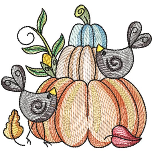 Autumn Pumpkins Crow Sketch | Machine Embroidery Designs by JuJu	