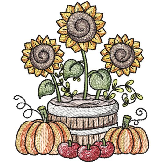 Autumn Sunflowers Embroidery Design | Designs by JuJu