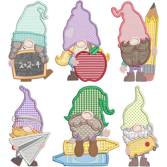 Back To School Gnomes | Machine Embroidery Designs by JuJu