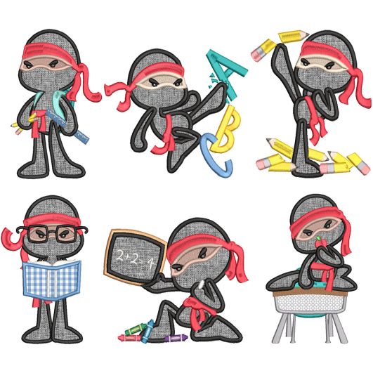 Back To School Ninjas | Machine Embroidery Designs by JuJu