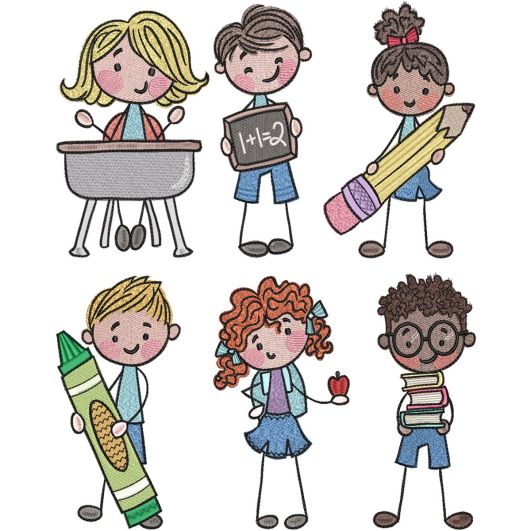 Back To School Stix People | Machine Embroidery Designs by JuJu