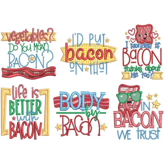 Bacon Word Art Machine Embroidery Designs by JuJu