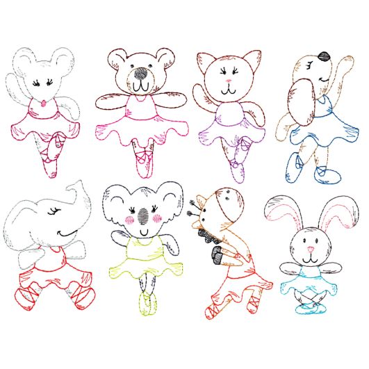 Ballerina Animals Vintage Stitch Machine Embroidery Designs by JuJu
