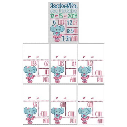 Ballerina Elephant Birth Announcement Template Machine Embroidery Designs by JuJu