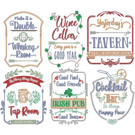 Bar and Pub Signs Digital Machine Embroidery Designs by JuJu