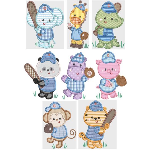 Baseball Animals Applique Machine Embroidery Designs by JuJu 