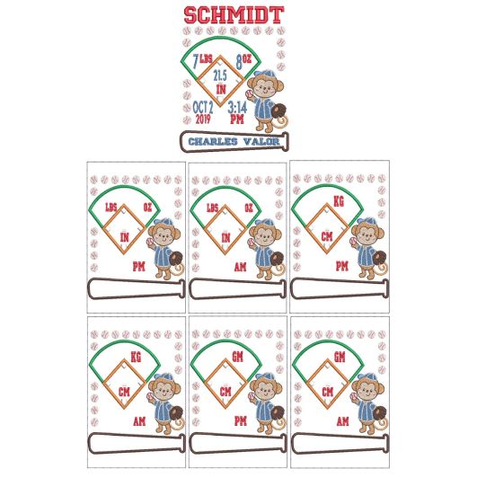 Baseball Monkey Birth Announcement Template Machine Embroidery Designs by JuJu