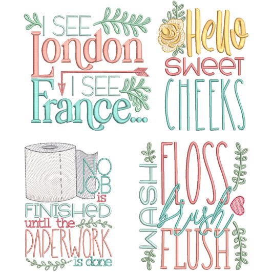 Bathroom Word Art 3 | Machine Embroidery Designs by JuJu