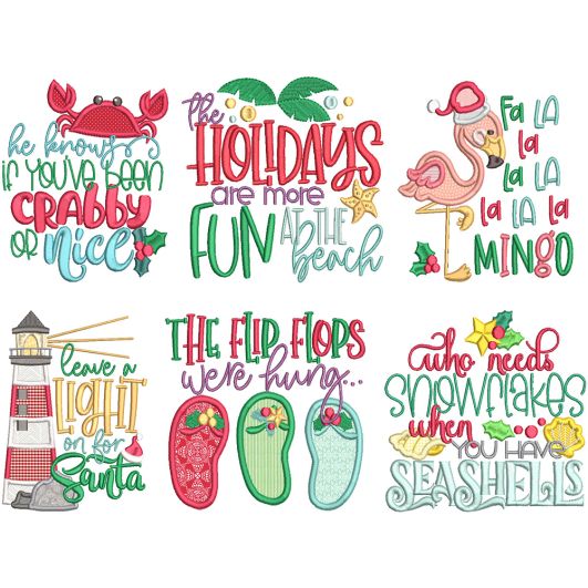 Beach Christmas Word Art Digital Embroidery Designs by JuJu
