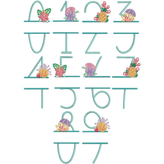 Beach Split Numbers | Machine Embroidery Designs by JuJu