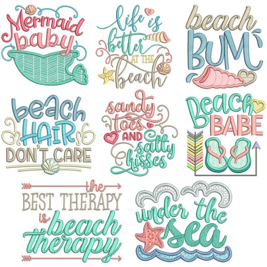 Beach Word Art 1 Machine Embroidery Designs By JuJu