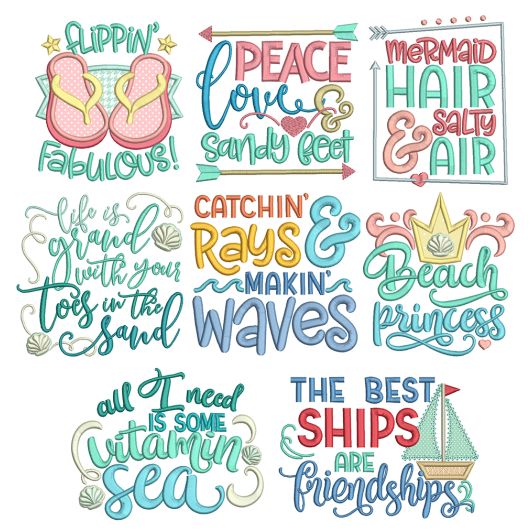 Beach Word Art 2 Machine Embroidery Designs By JuJu
