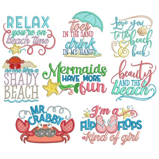 Beach Word Art 3 Machine Embroidery Designs By JuJu
