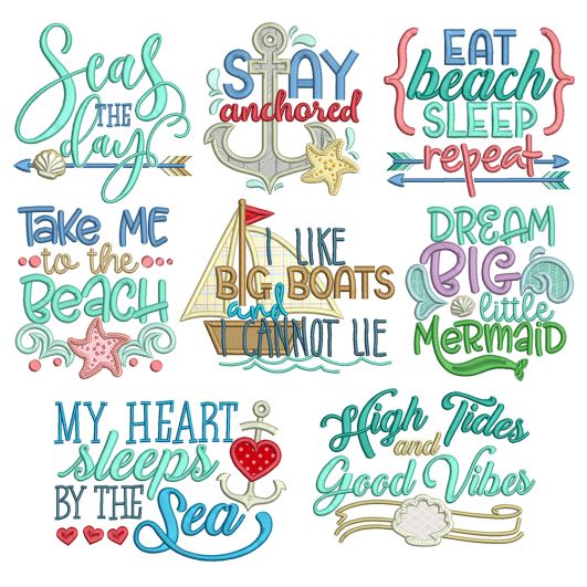 Beach Word Art 5 / Machine Embroidery Designs by JuJu

