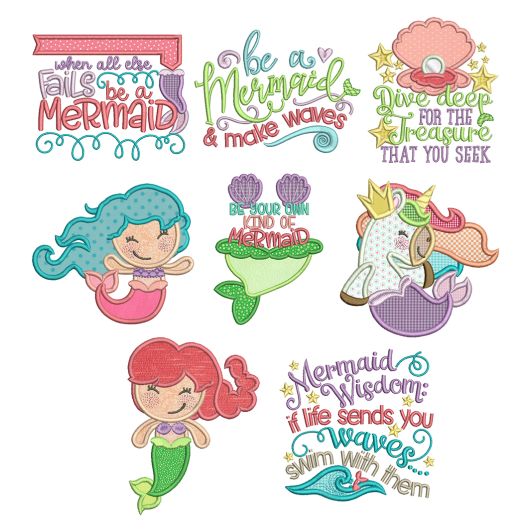 Be A Mermaid Applique Machine Embroidery Designs By JuJu
