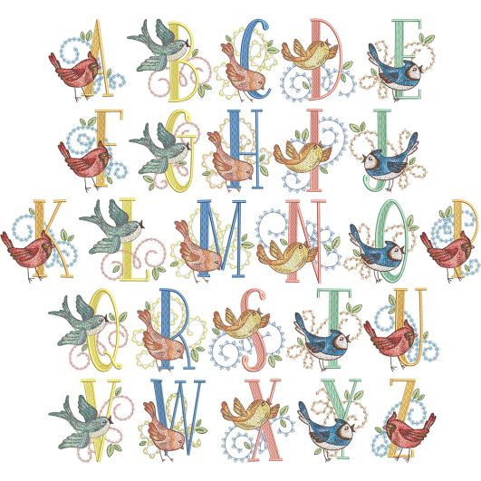 Beautiful Birds Alphabet | Machine Embroidery Designs by JuJu