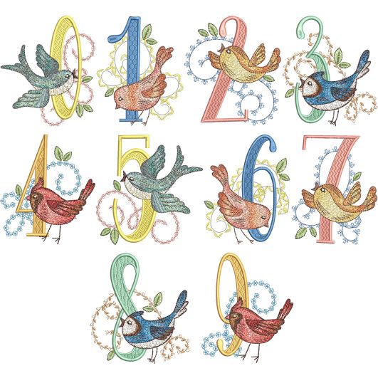 Beautiful Birds Numbers | Machine Embroidery Designs by JuJu