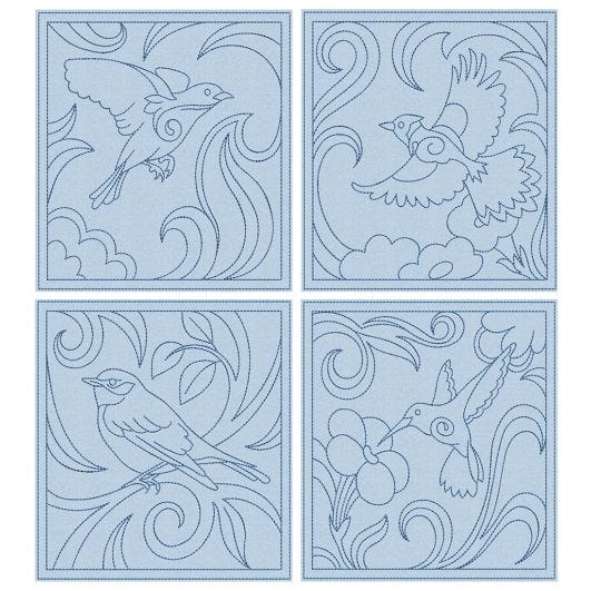 Beautiful Birds Quilt Blocks 4 | Machine Embroidery Designs by JuJu