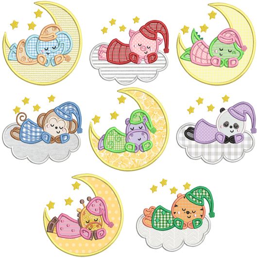 Bedtime Animals Applique 1 | Machine Embroidery Designs by JuJu