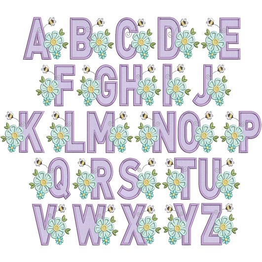 Bee Blossom Applique Alphabet | Machine Embroidery Designs by JuJu