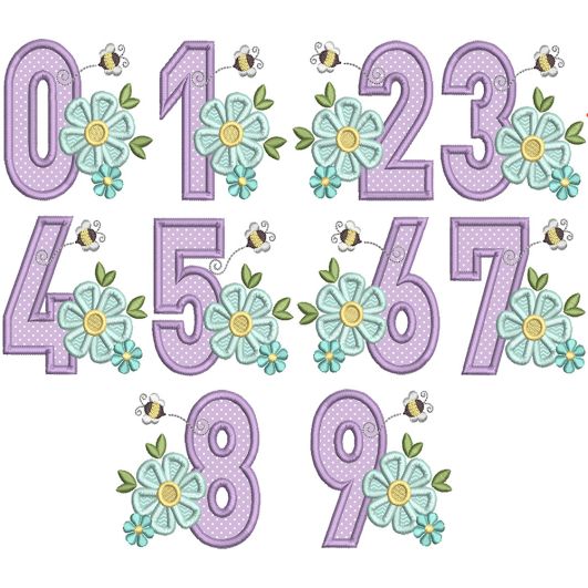 Bee Blossom Applique Numbers | Machine Embroidery Designs by JuJu