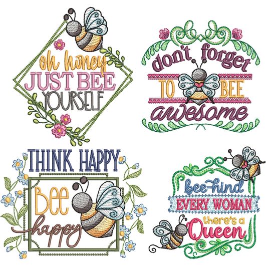 Bee Word Art 1 Embroidery Set | Machine Embroidery Designs by JuJu