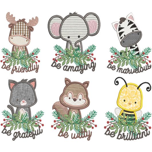 Be Kind Critters Applique 2 Machine Embroidery Designs by JuJu
