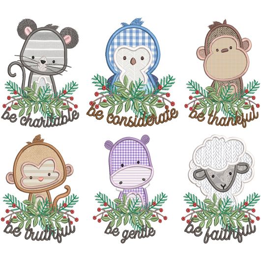 Be Kind Critters Applique 4 Machine Embroidery Designs by JuJu 
