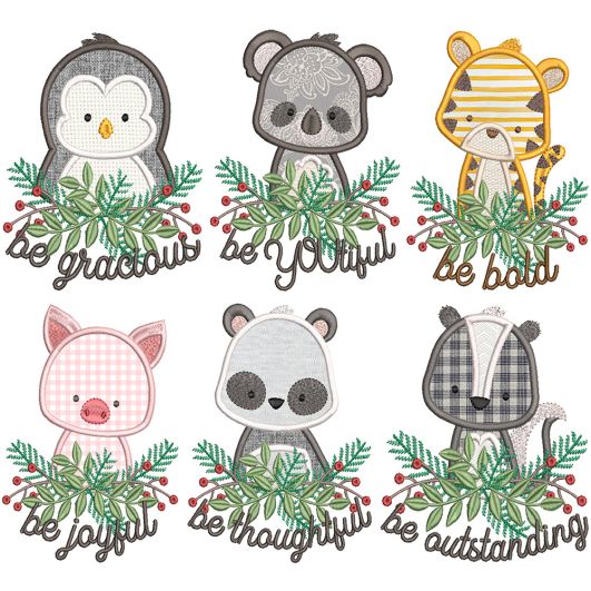 Be Kind Critters Applique 5 Machine Embroidery Designs by JuJu 