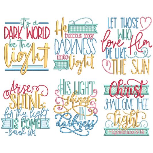 Be The Light Word Art Machine Embroidery Designs by JuJu
