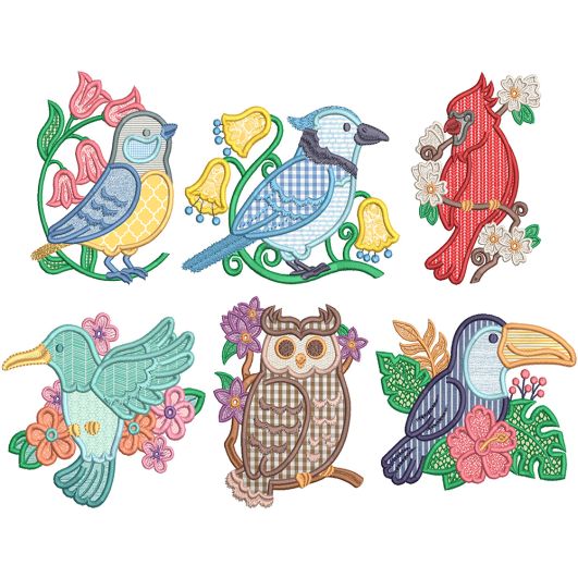 Birds Applique 1 Digital Embroidery Designs by JuJu