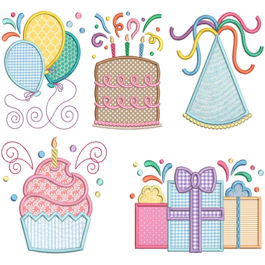 Birthday Celebration Applique | Machine Embroidery Designs by JuJu