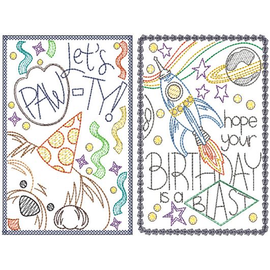 Birthday Greeting Cards 2 | Machine Embroidery Designs by JuJu