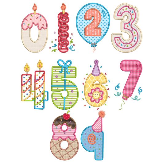 Birthday Numbers Applique Machine Embroidery Designs By JuJu