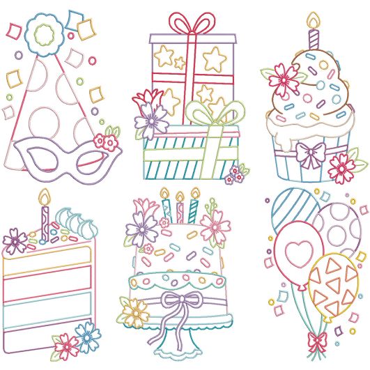 Birthday Party | Machine Embroidery Designs by JuJu