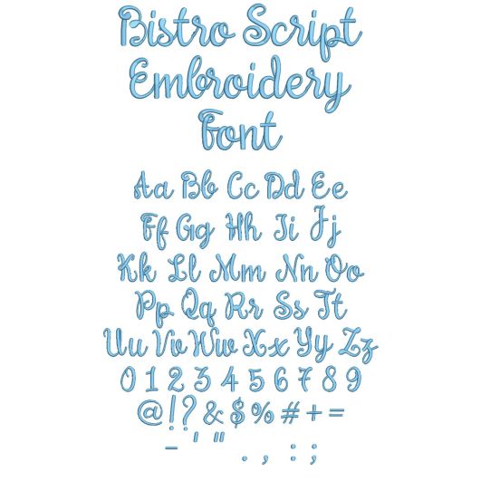 Bistro Script Font Digital Embroidery Machine Designs by JuJu