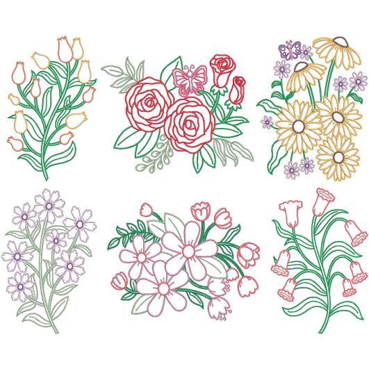Blooming Flowers 2 Digital Embroidery Designs by JuJu