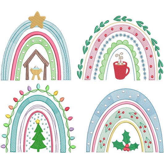Boho Christmas Rainbows | Machine Embroidery Designs by JuJu
