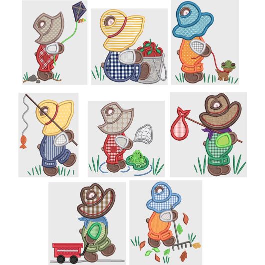 Bonnet Bears Boys Applique Machine Embroidery Designs by JuJu 