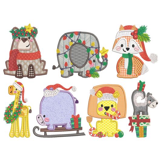 Boxy Christmas Critters Machine Embroidery Designs by JuJu