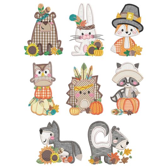 Boxy Fall Critters Machine Embroidery Designs by JuJu