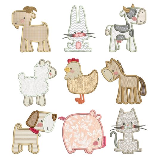Boxy Farm Animals Applique Machine Embroidery Designs by JuJu