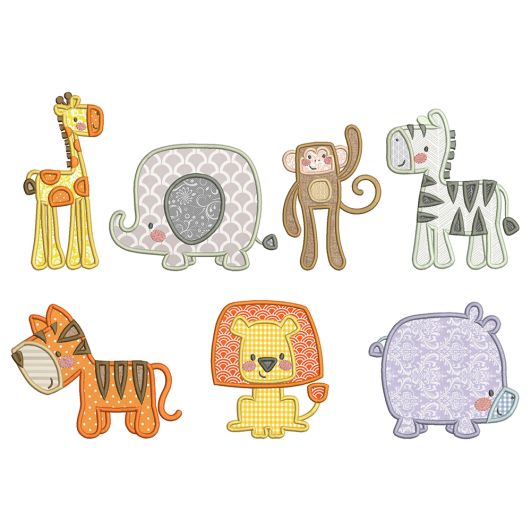 Boxy Jungle Animals Applique Machine Embroidery Designs by JuJu