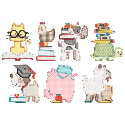Boxy School Critters Machine Embroidery Designs by JuJu 