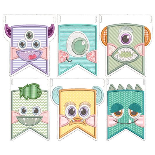 Boy Monster Flags | Machine Embroidery Designs by JuJu