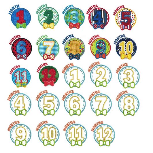Boy Months Applique Machine Embroidery Designs by JuJu 